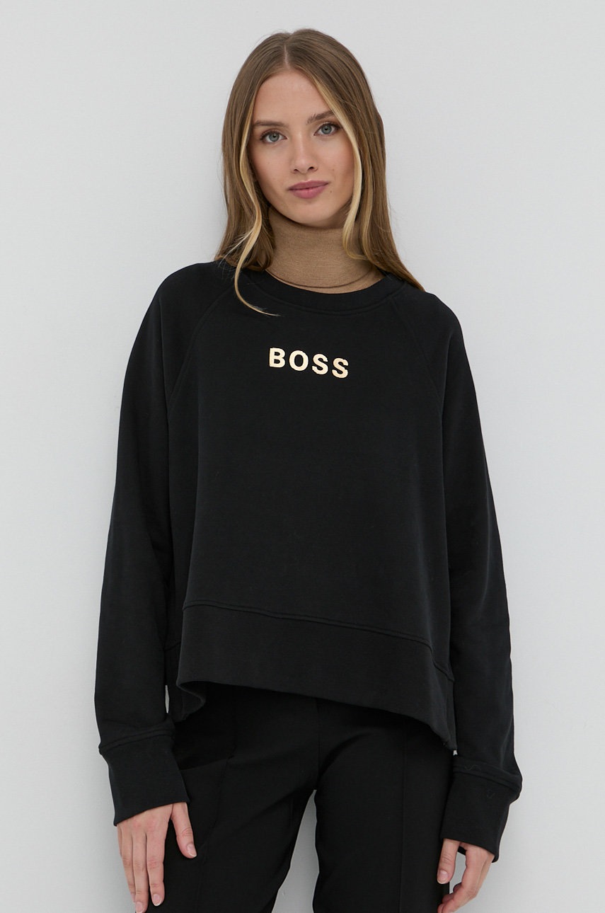 

Суичър Boss дамски в черно с принт, Черен