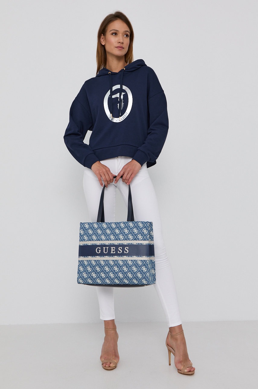 

Хлопковая кофта Trussardi женская цвет синий с принтом