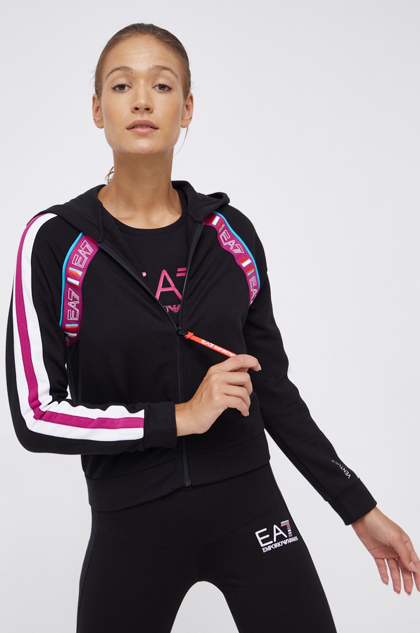 

Суичър EA7 Emporio Armani дамски в черно с апликация, Черен