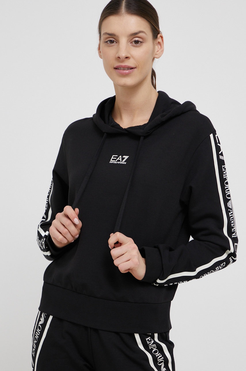 EA7 Emporio Armani Bluza damska kolor szary z kapturem z nadrukiem