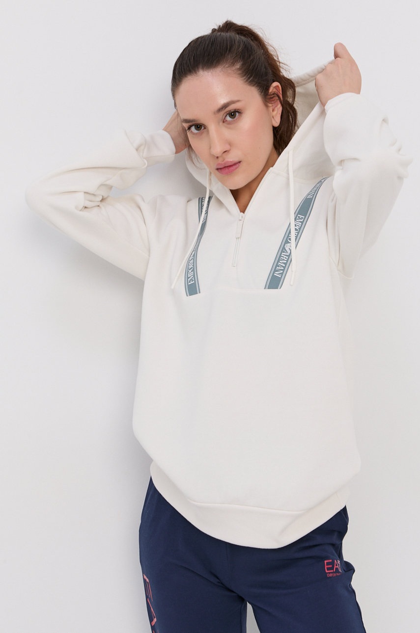 Emporio Armani Underwear Bluza damska kolor kremowy z kapturem gładka