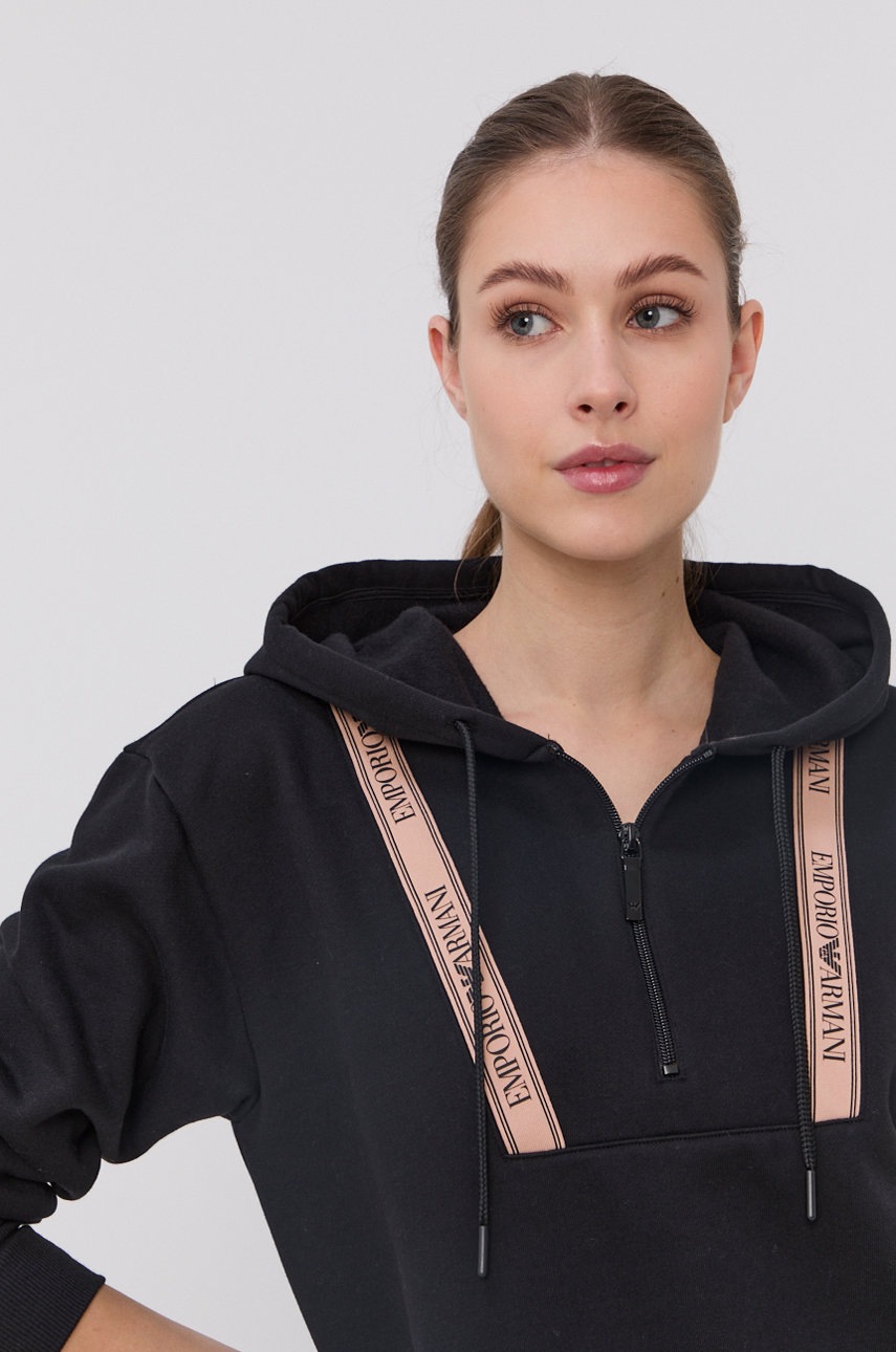 Emporio Armani Underwear Bluza damska kolor czarny z kapturem gładka
