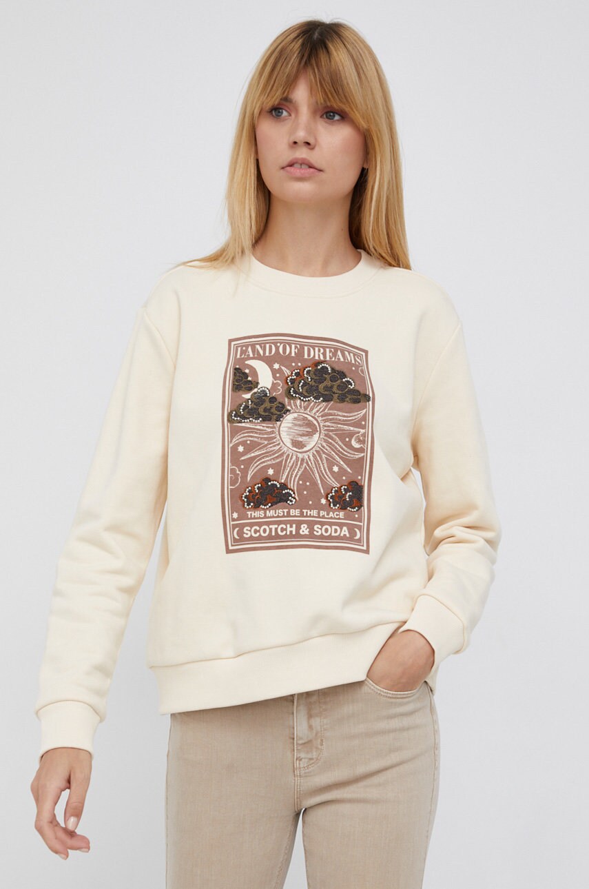 Scotch & soda bluză femei, culoarea crem, cu imprimeu