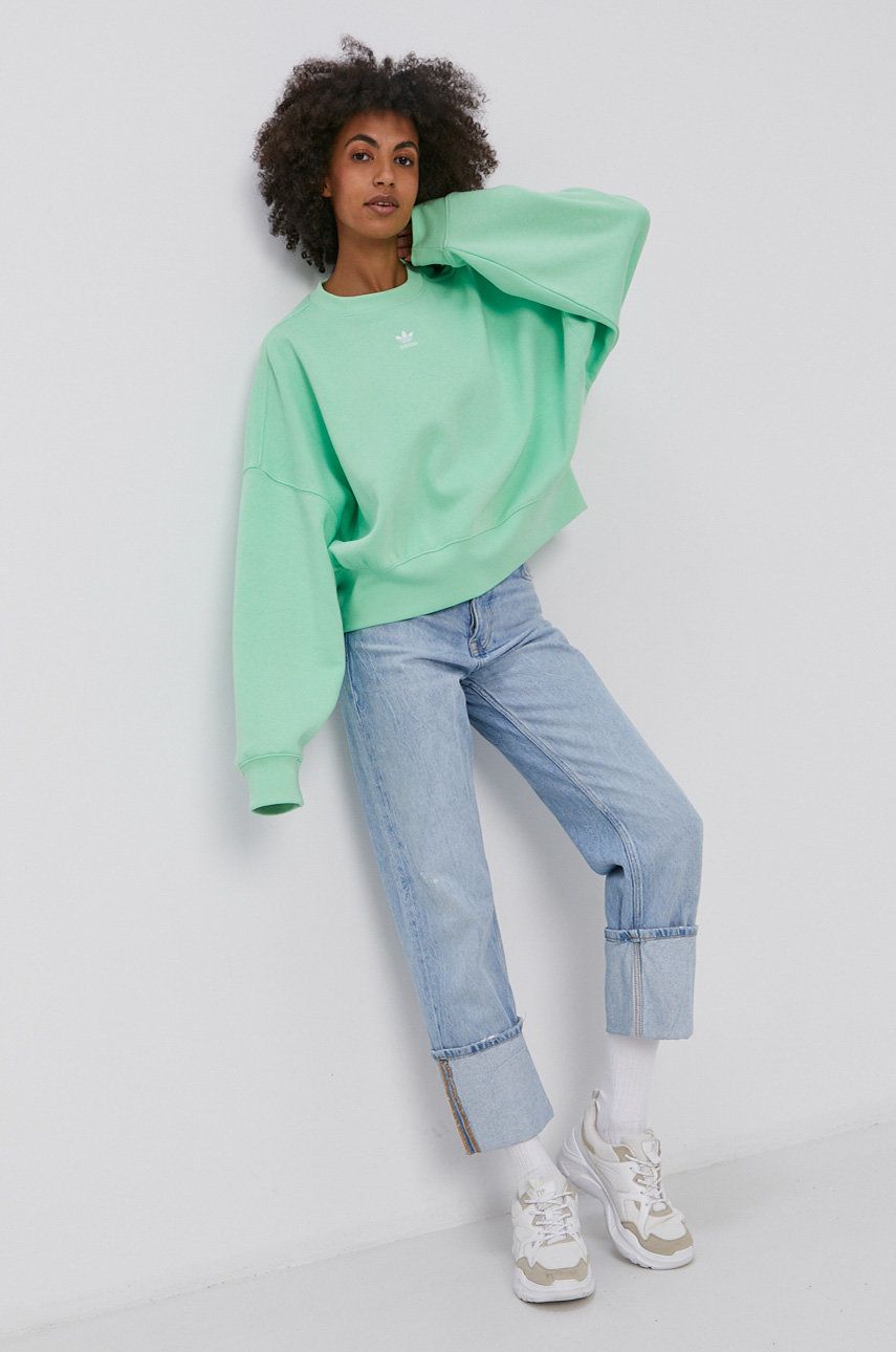 Adidas Originals Bluză femei, culoarea verde, material neted adidas Originals adidas Originals
