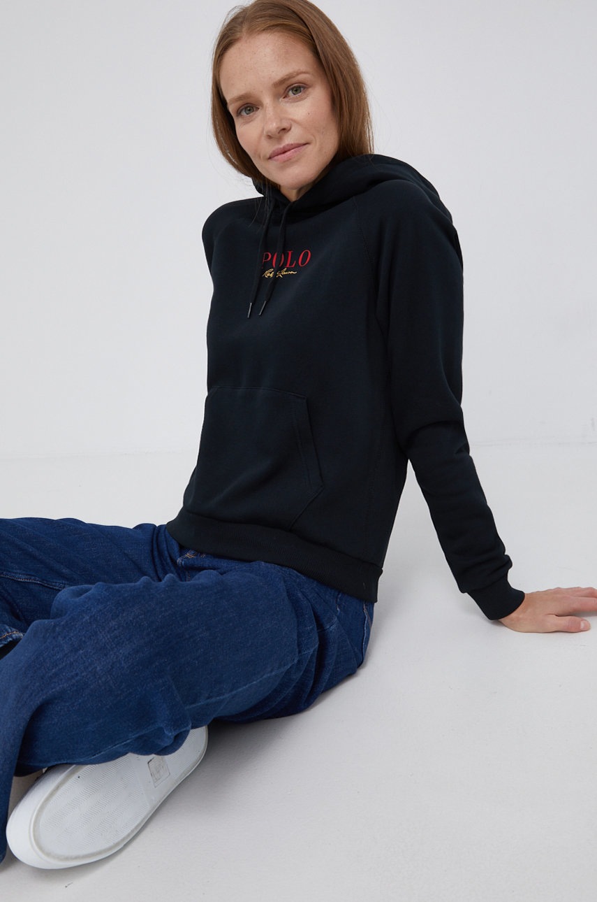 

Суичър Polo Ralph Lauren дамски в черно с изчистен дизайн, Черен