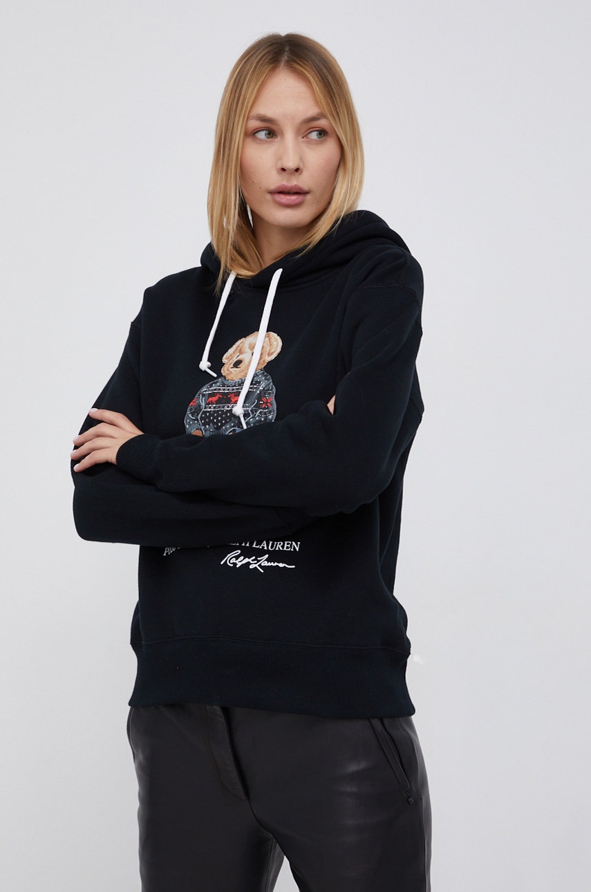 

Суичър Polo Ralph Lauren дамски в черно с принт, Черен