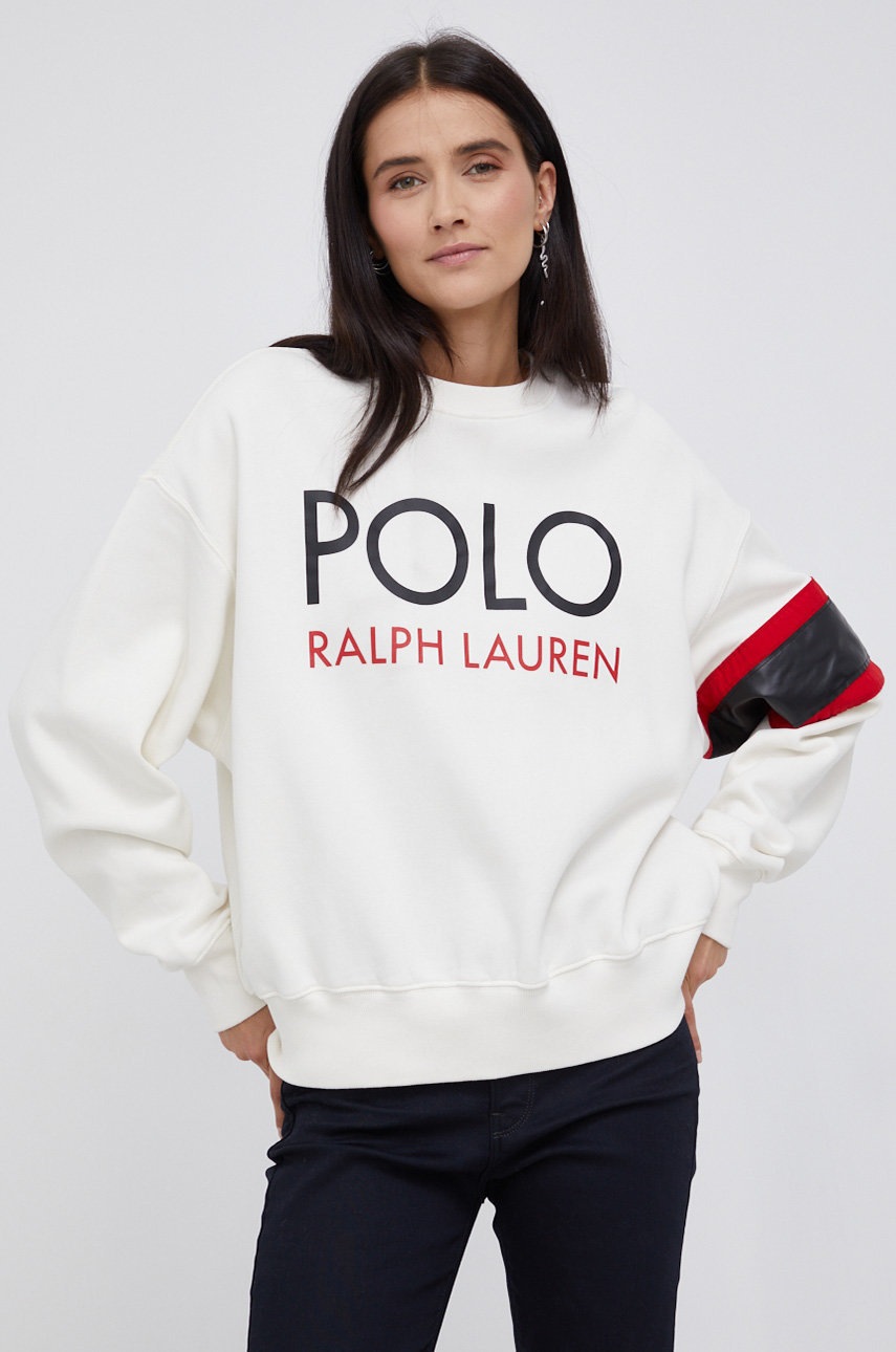 

Суичър Polo Ralph Lauren дамски в кремаво с принт, Бежов