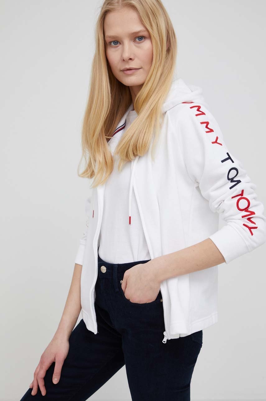 

Суичър Tommy Hilfiger дамски в бяло с апликация, Бял