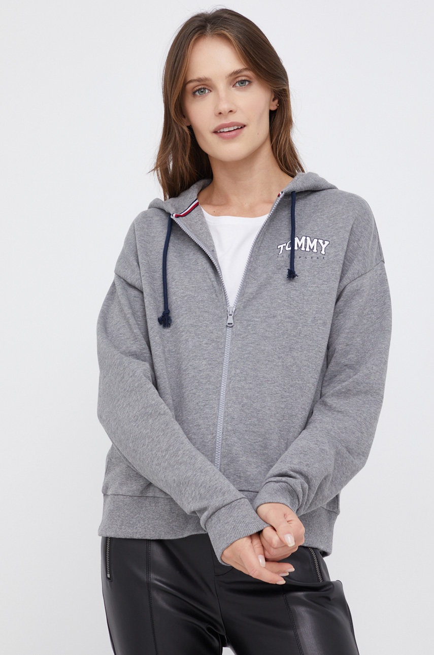

Памучен суичър Tommy Hilfiger дамски в сиво с принт, Сив
