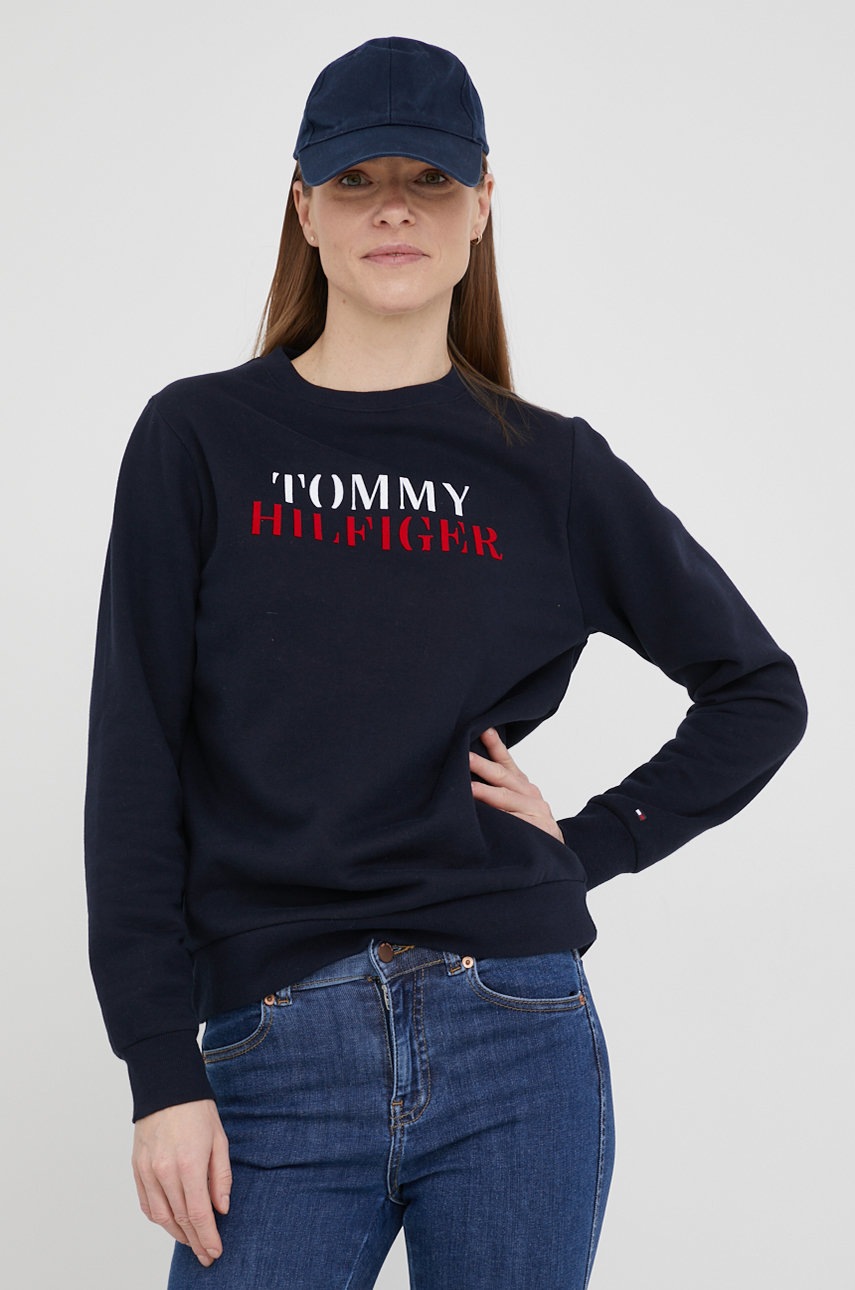 

Суичър Tommy Hilfiger дамска в тъмносиньо с принт, Тъмносин