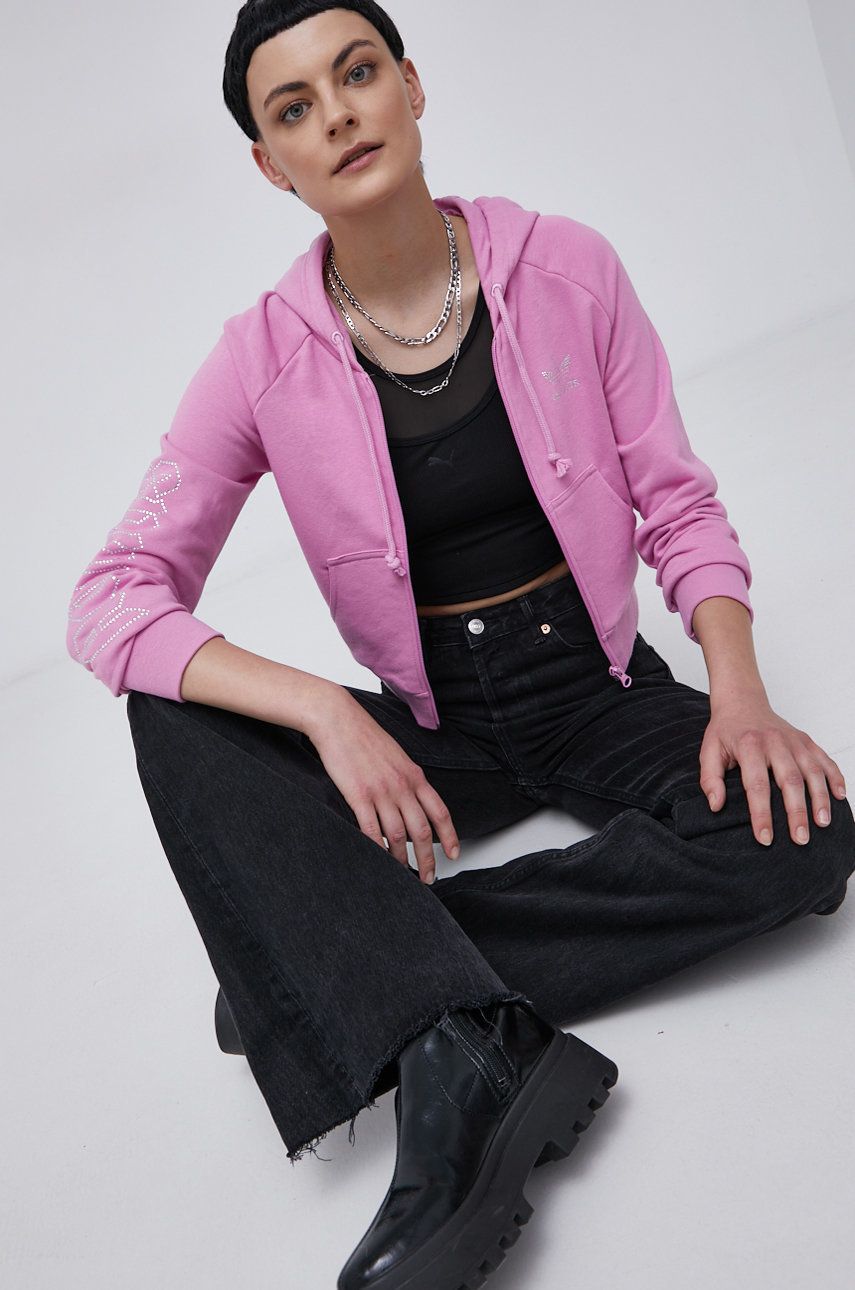 Adidas Originals Bluză HF6767 femei, culoarea roz, material neted