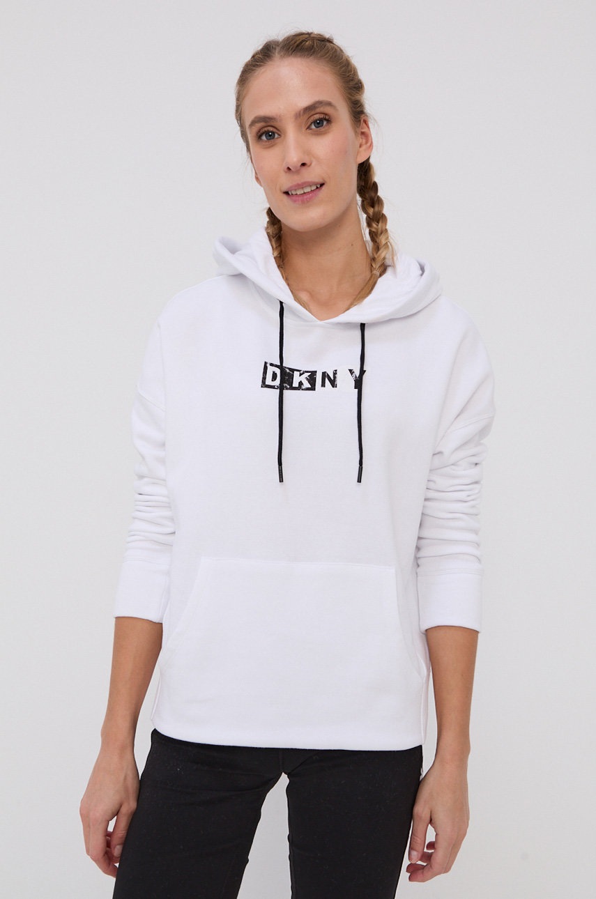 

Хлопковая кофта Dkny женская цвет белый гладкая
