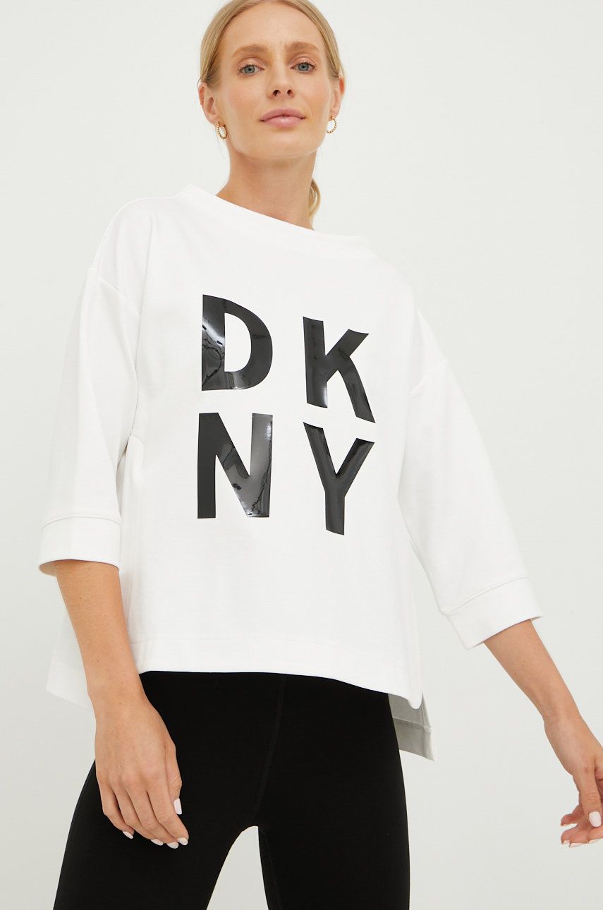 Levně Mikina Dkny dámská, bílá barva, s potiskem, DP9T7103