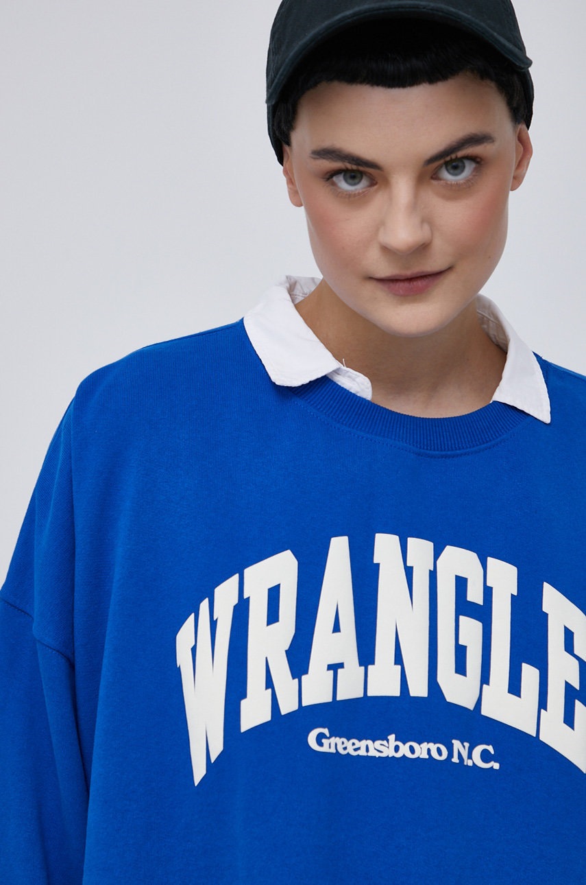 

Памучен суичър Wrangler дамски с принт, Син