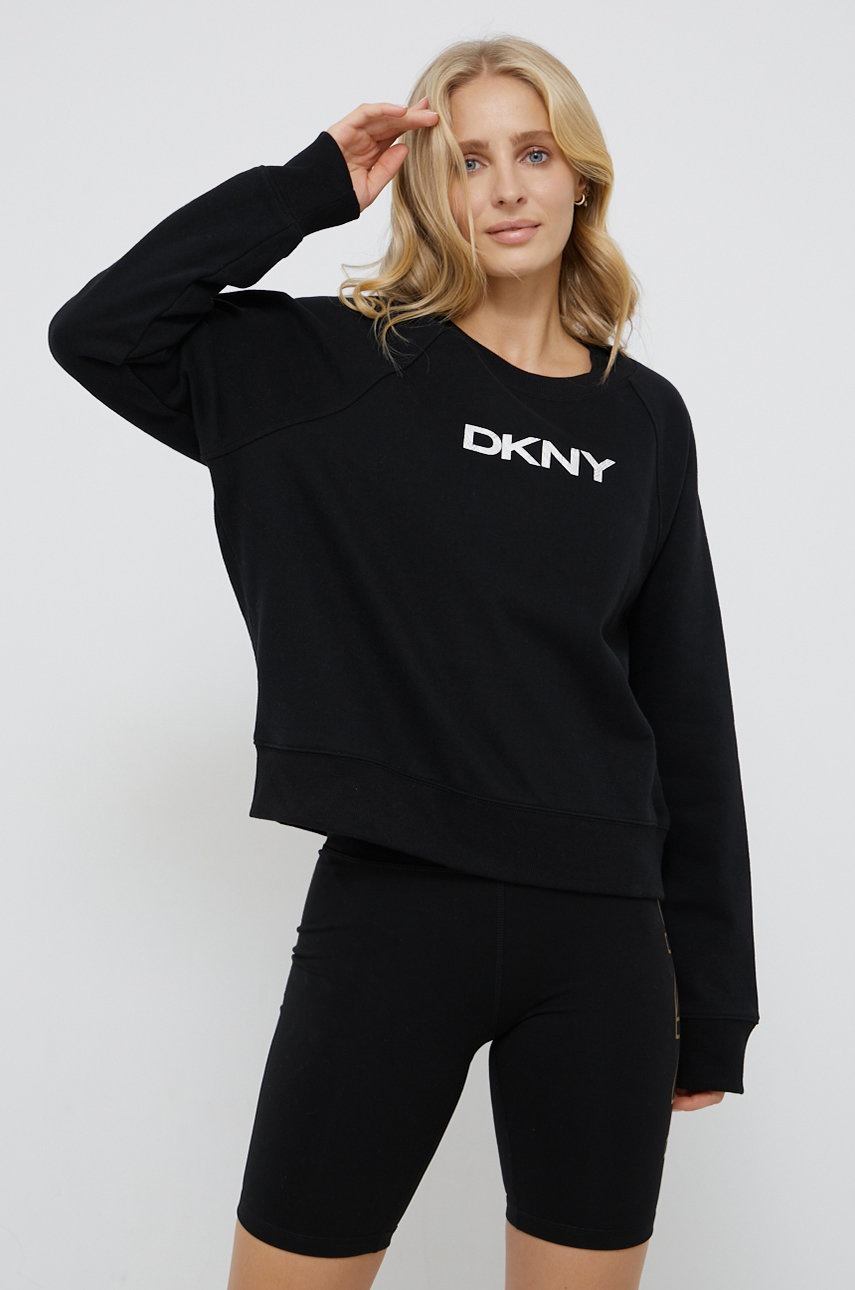 

Суичър Dkny дамски в черно с принт, Черен