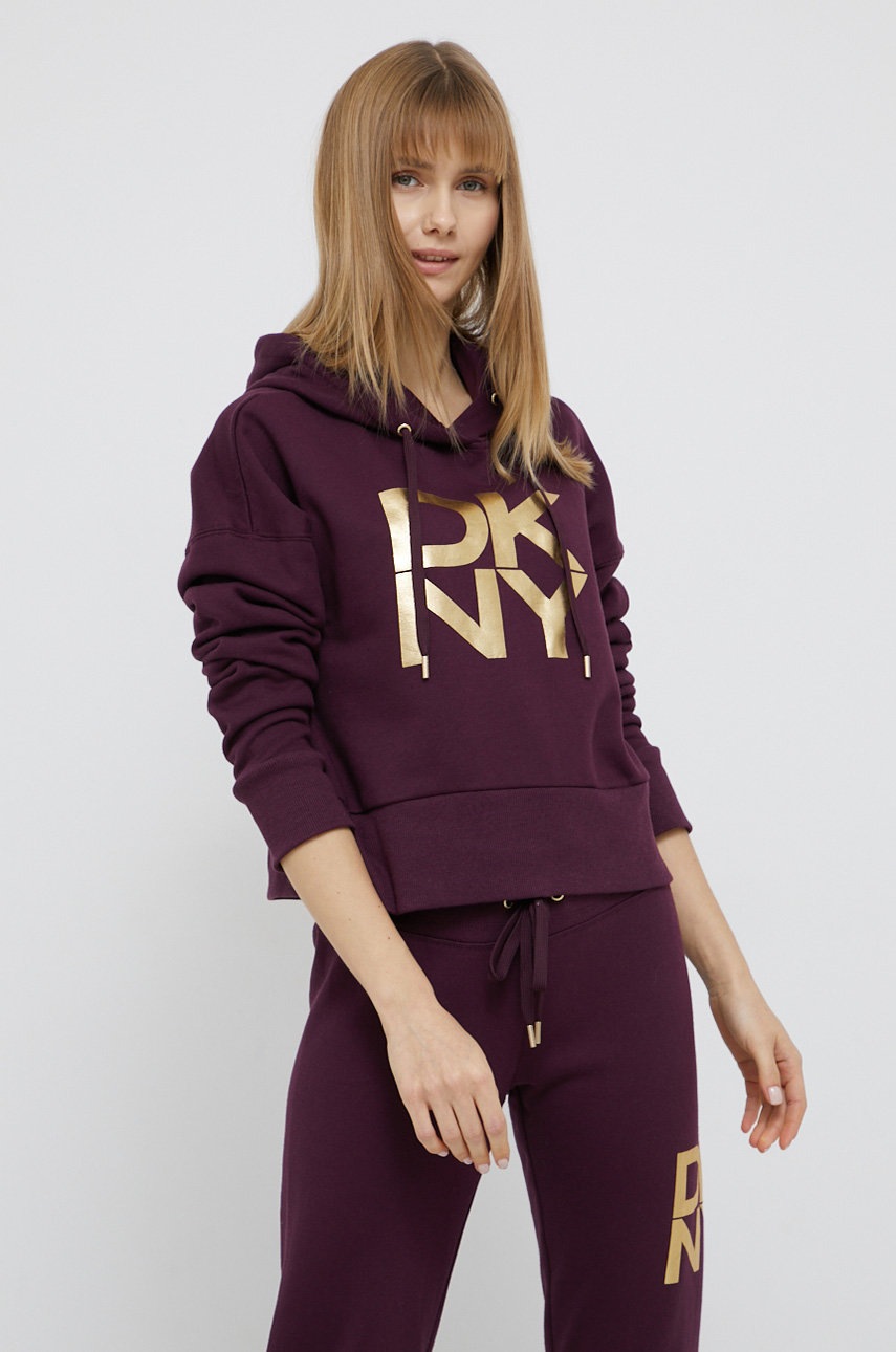 

Суичър Dkny дамски в лилаво с принт, Виолетов