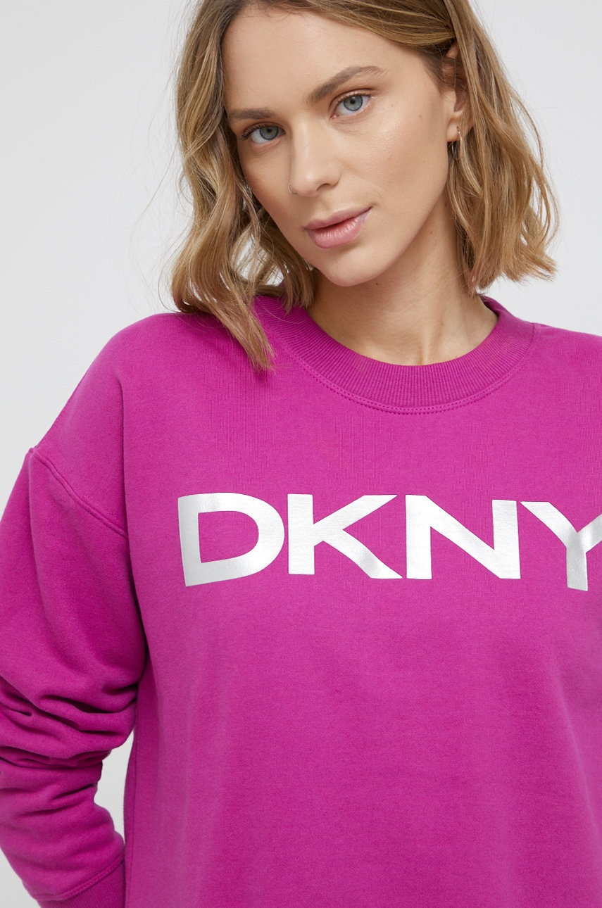 

Суичър Dkny дамски в лилаво с принт, Виолетов