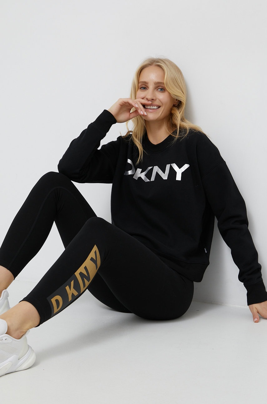 

Суичър Dkny дамски в черно с принт, Черен
