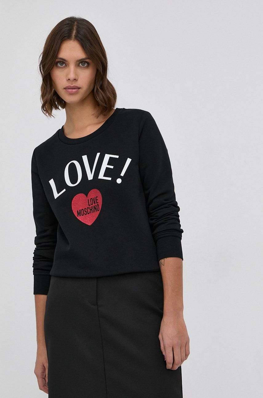 

Памучен суичър Love Moschino дамски в черно с принт, Черен