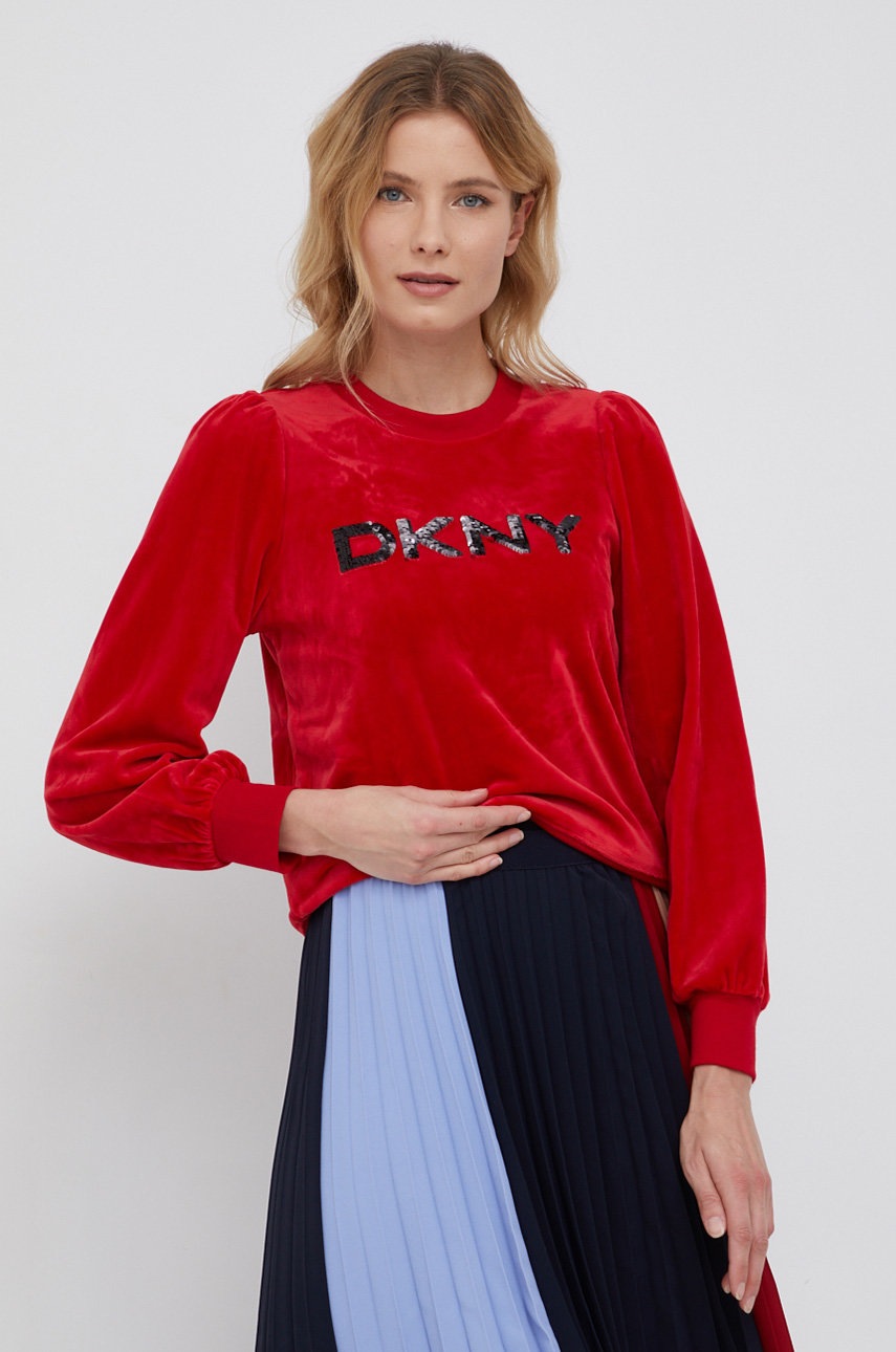 

Суичър Dkny дамски в червено с апликация, Червен