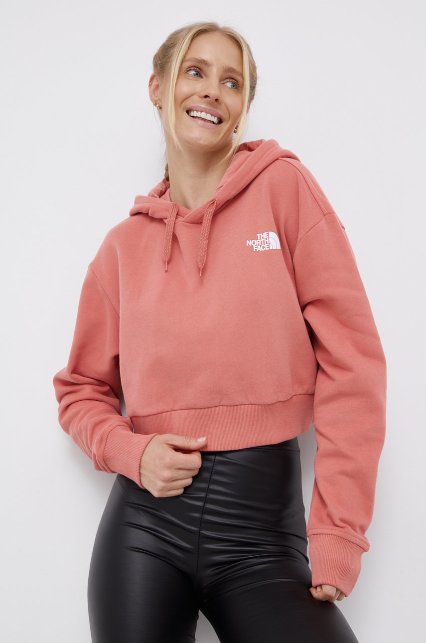 

Памучен суичър The North Face дамски в розово с принт, Розов