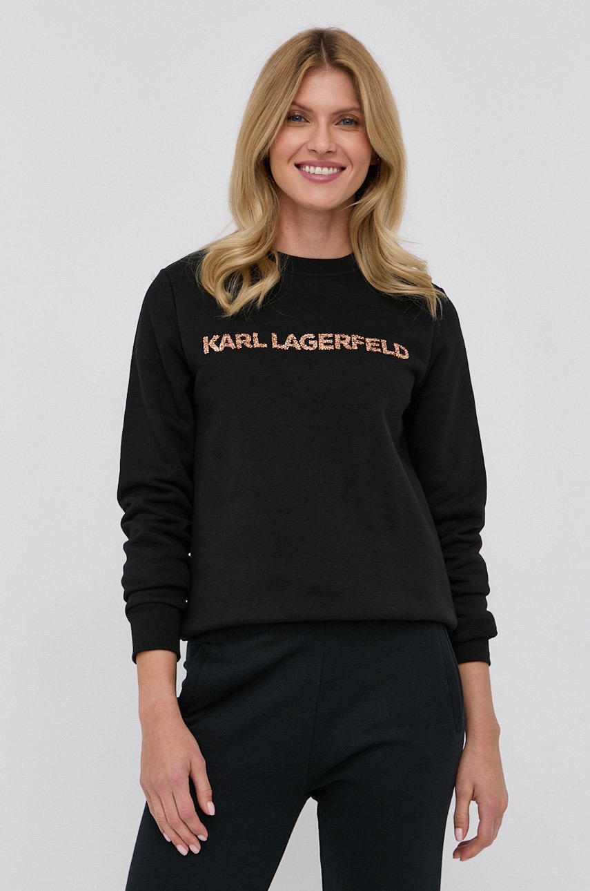 

Суичър Karl Lagerfeld дамски в черно с апликация, Черен