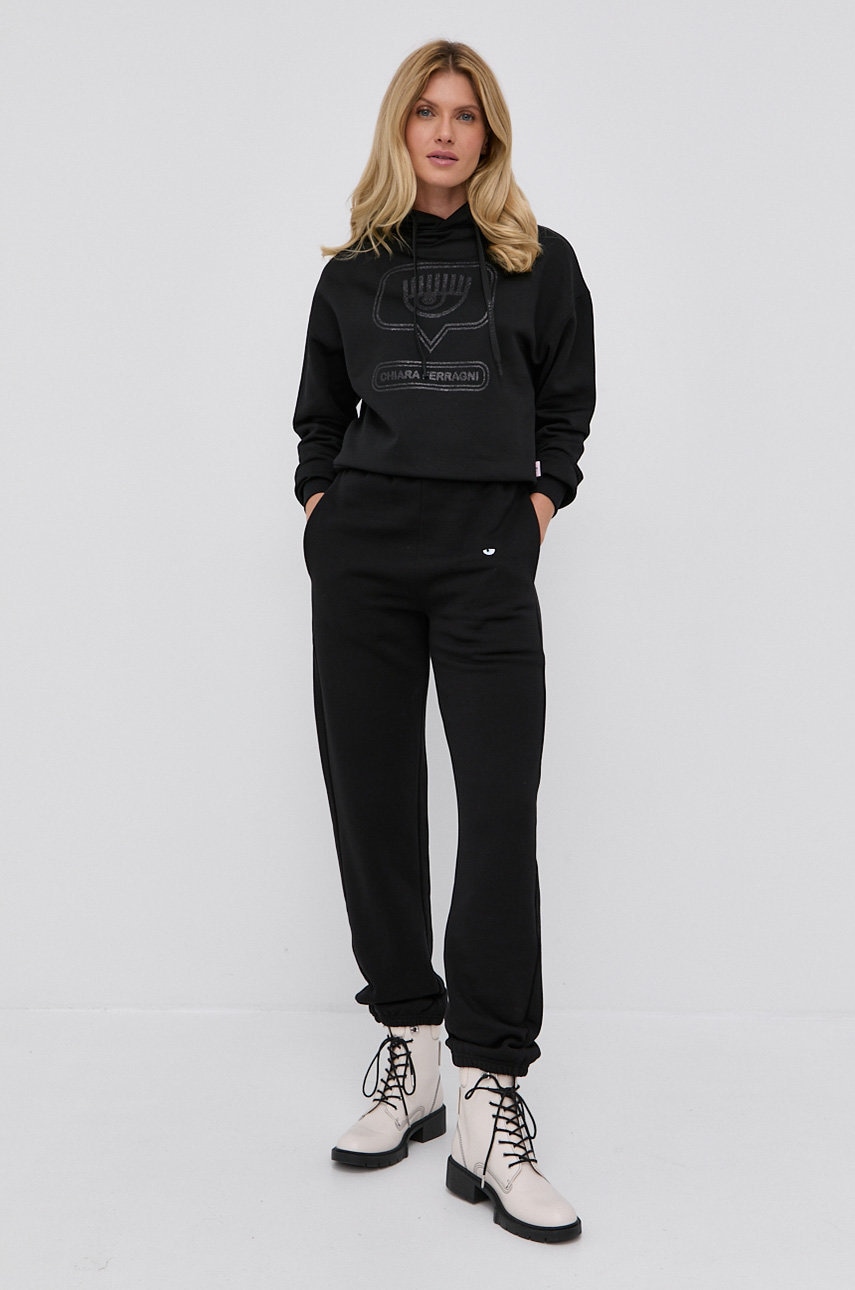 Chiara ferragni bluză femei, culoarea negru, cu imprimeu