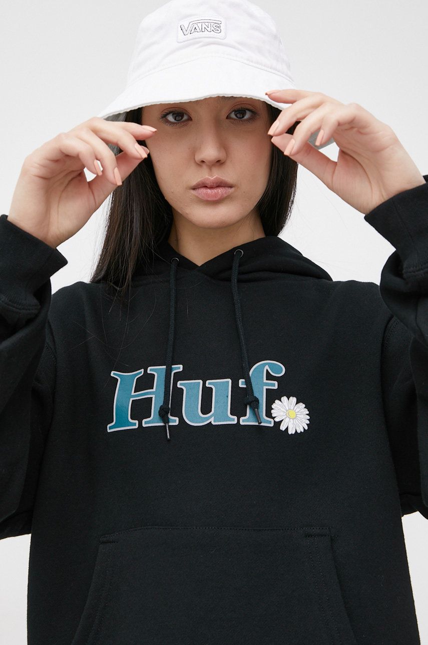 HUF Bluză femei, culoarea negru, cu imprimeu answear.ro