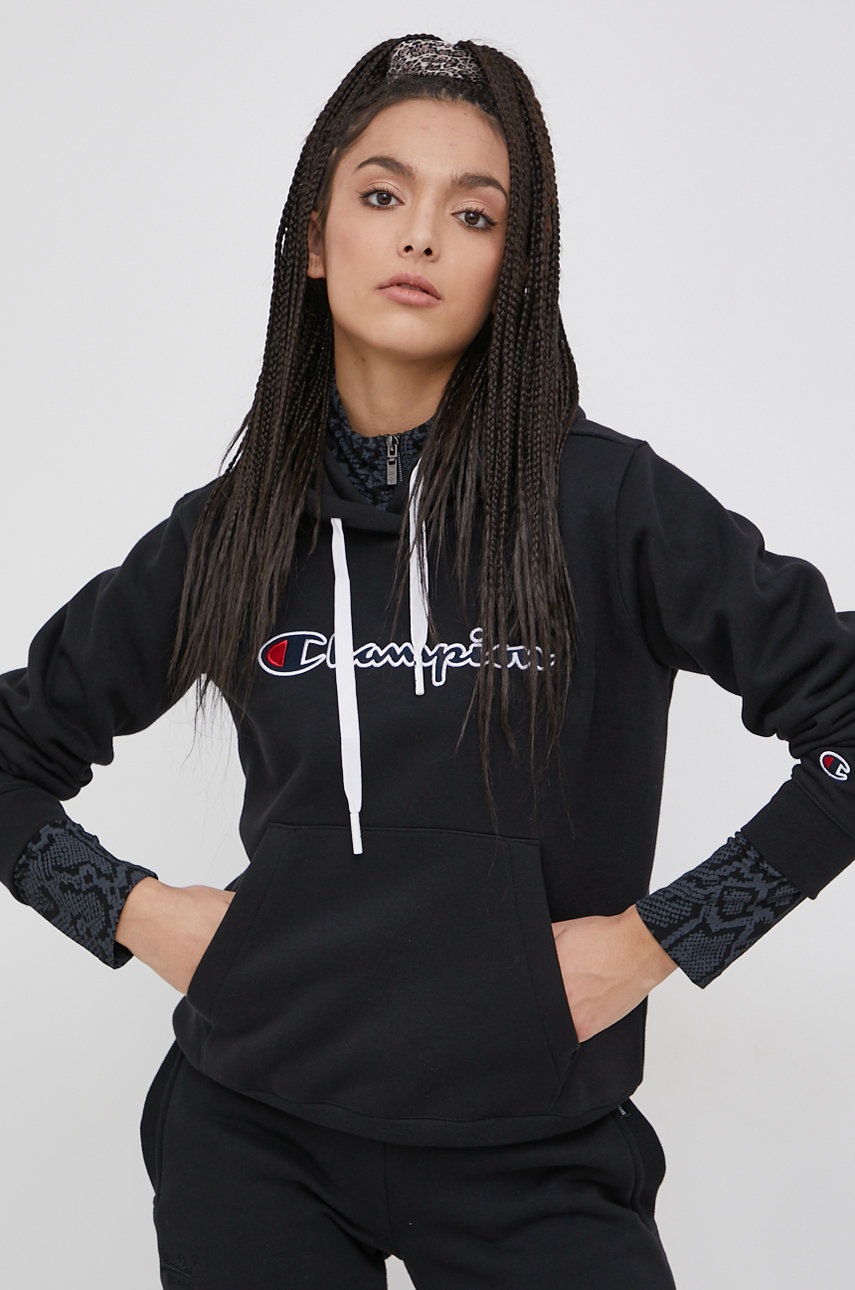 

Суичър Champion 114461 дамски в черно с изчистен дизайн, Черен