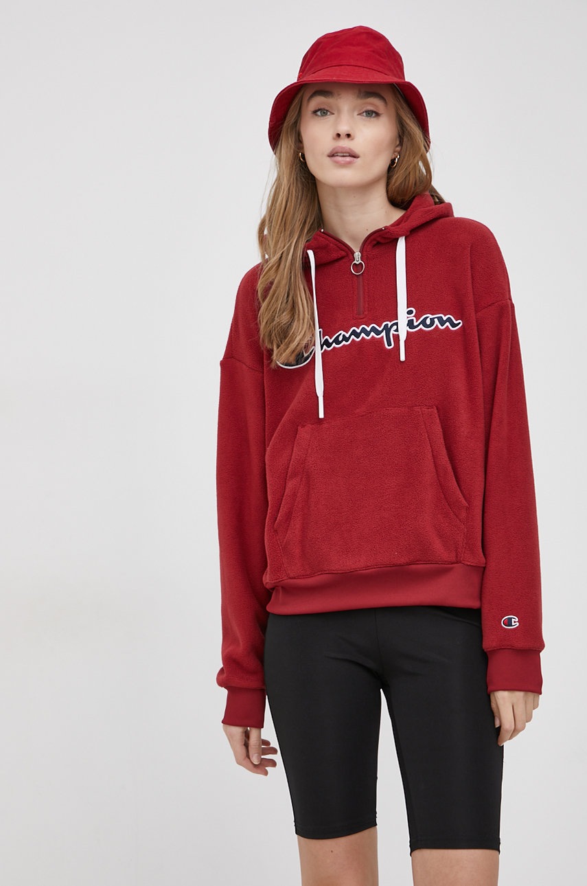 Champion Bluza damska kolor bordowy z kapturem z aplikacją