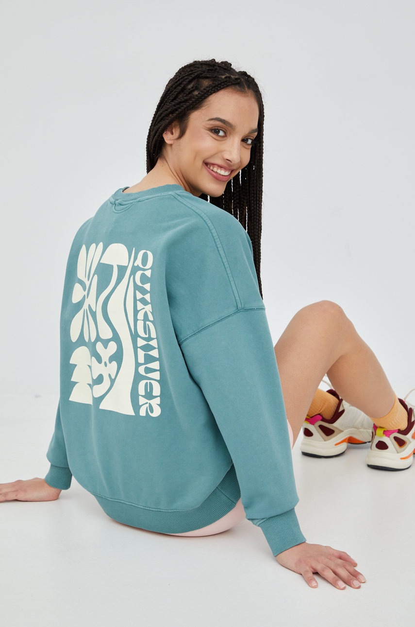 

Суичър Quiksilver дамски в бяло с принт, Зелен