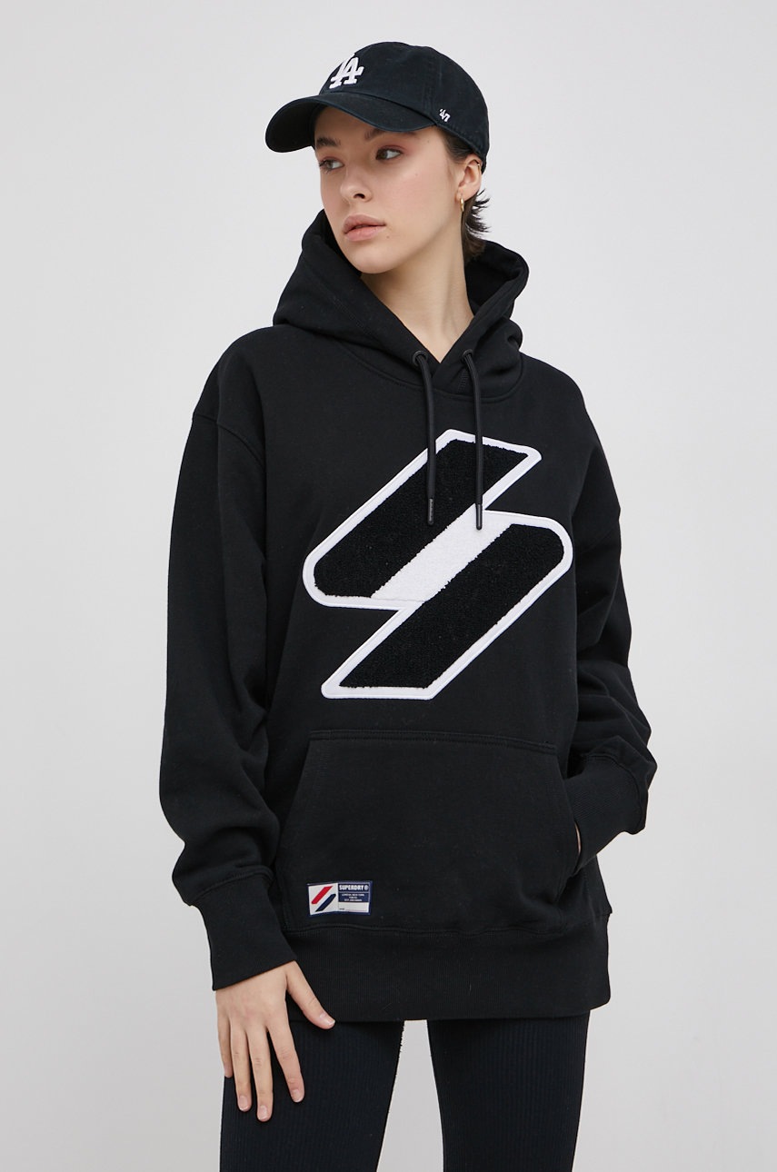 

Хлопковая кофта Superdry женская цвет чёрный с аппликацией