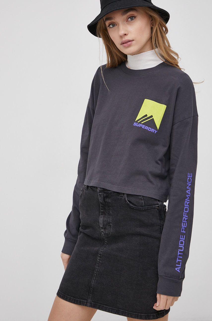 

Памучна блуза с дълги ръкави Superdry в сиво, Сив