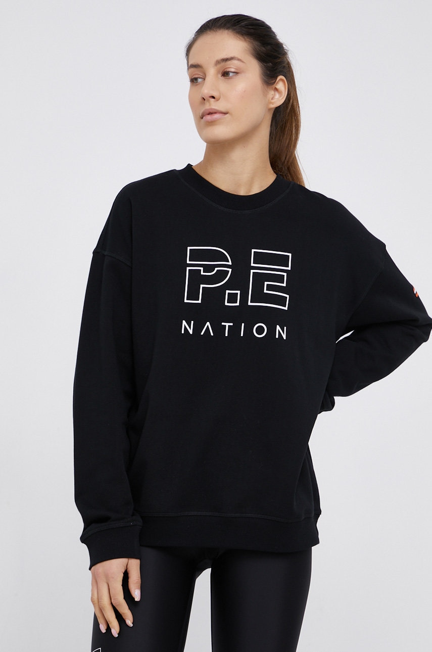 P.E Nation Hanorac de bumbac femei, culoarea negru, material neted