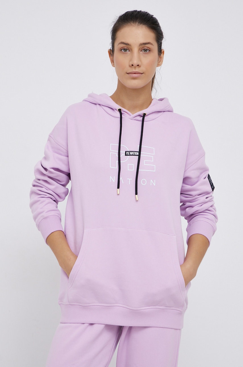 P.e nation hanorac de bumbac femei, culoarea violet, material neted