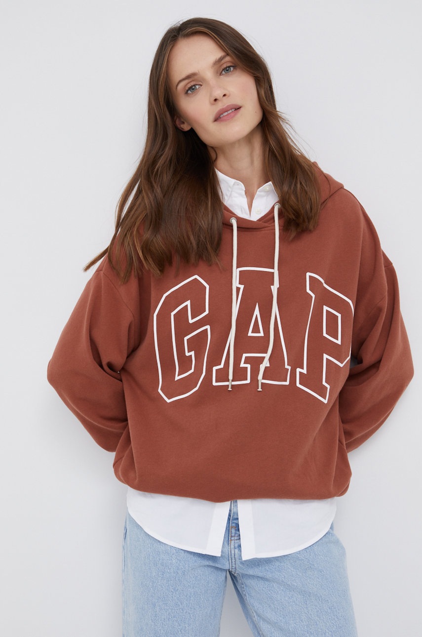 

Суичър GAP дамски в кафяво с принт, Кафяв