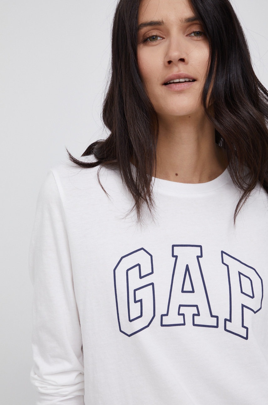

Памучна блуза с дълги ръкави GAP в бяло, Бял