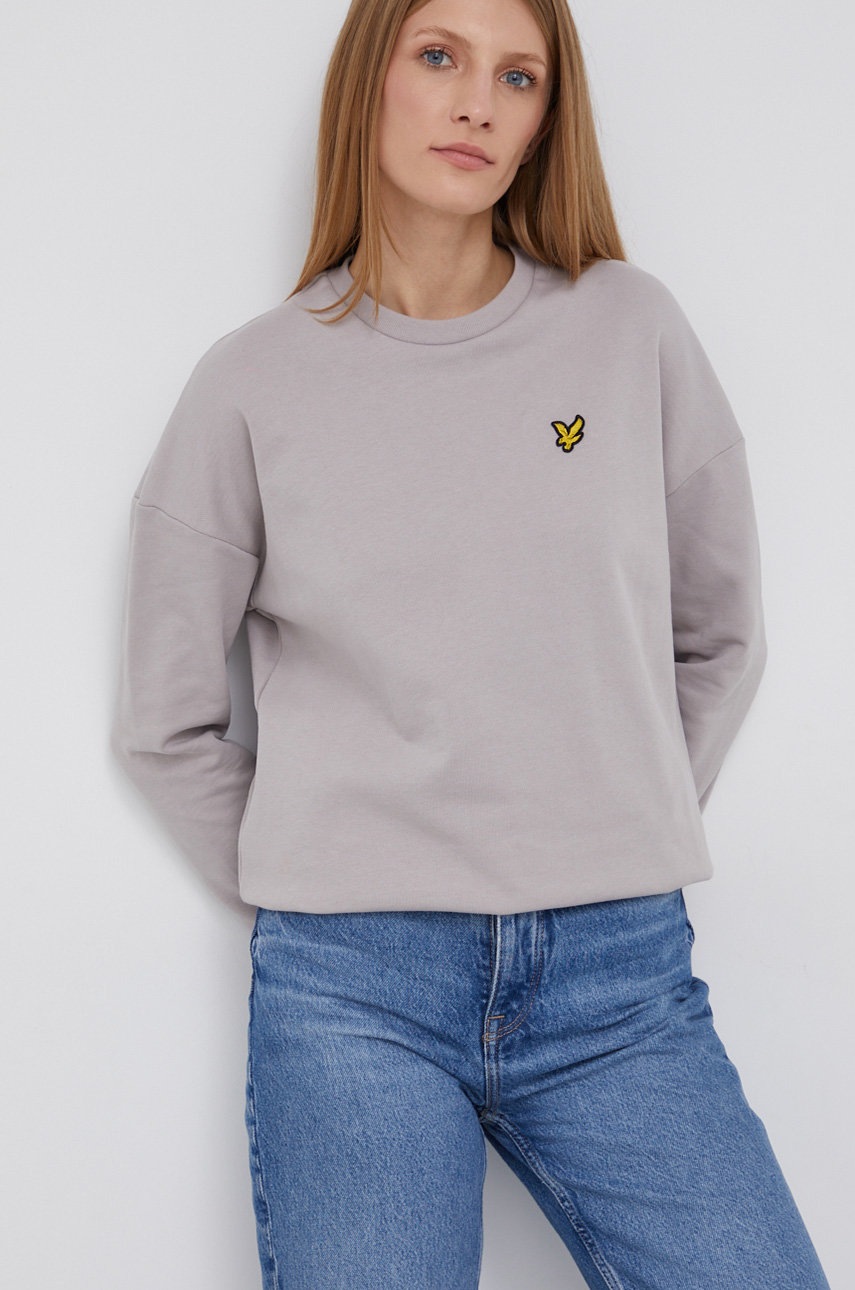 

Памучен суичър Lyle & Scott дамски в сиво с изчистен дизайн, Сив