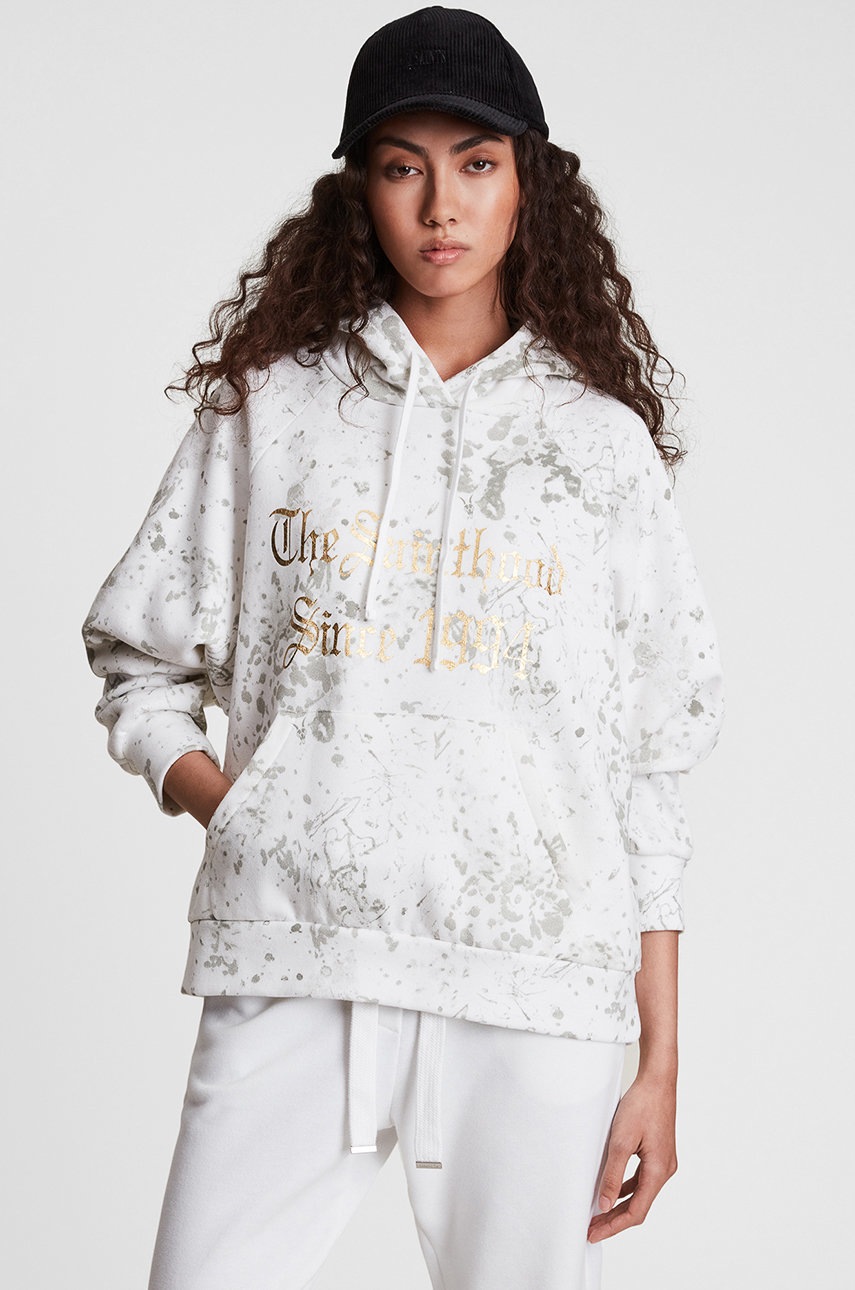

Суичър AllSaints дамски в бяло с десен, Бял