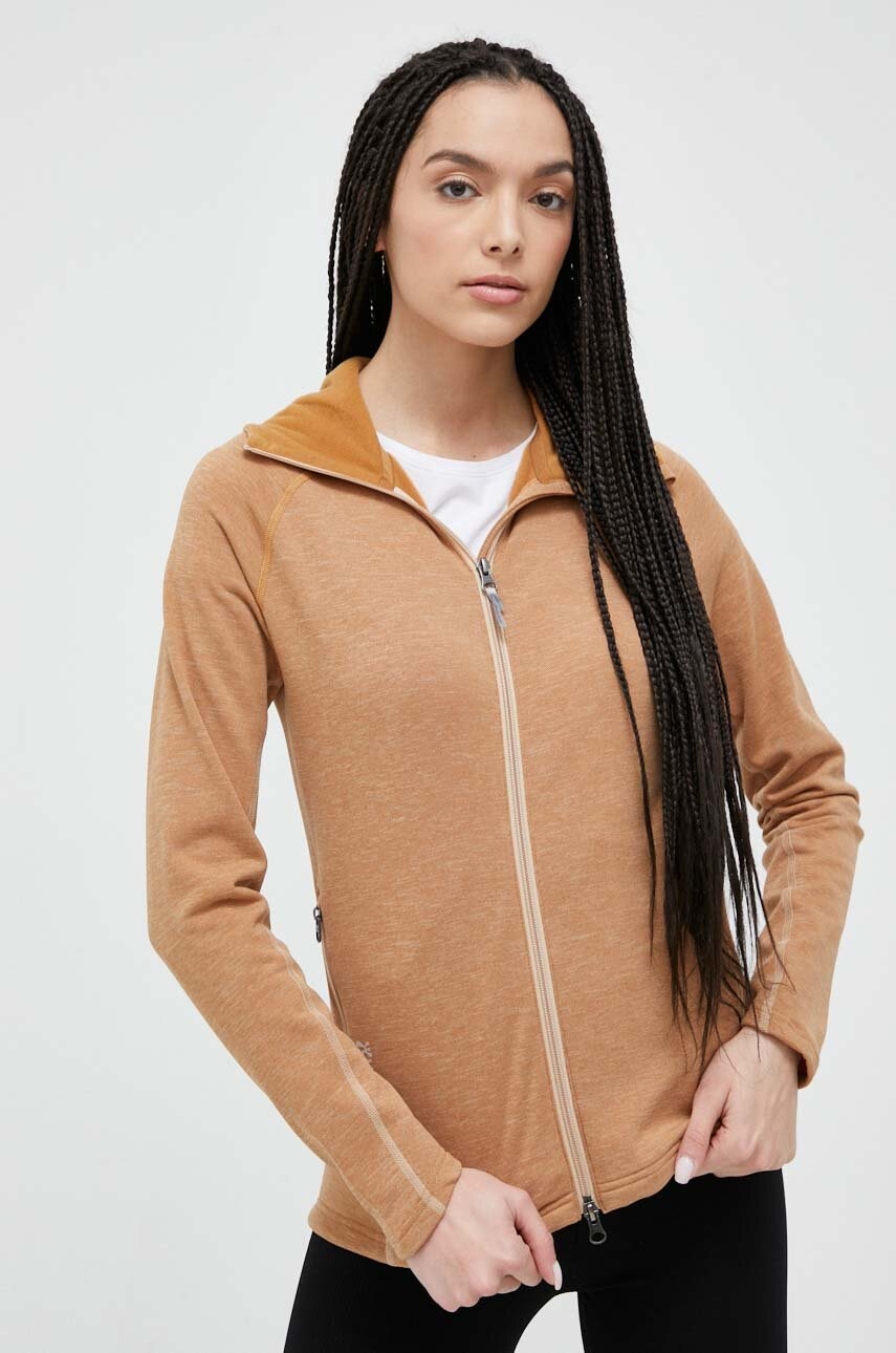 Houdini bluza femei, culoarea maro, cu glugă, neted