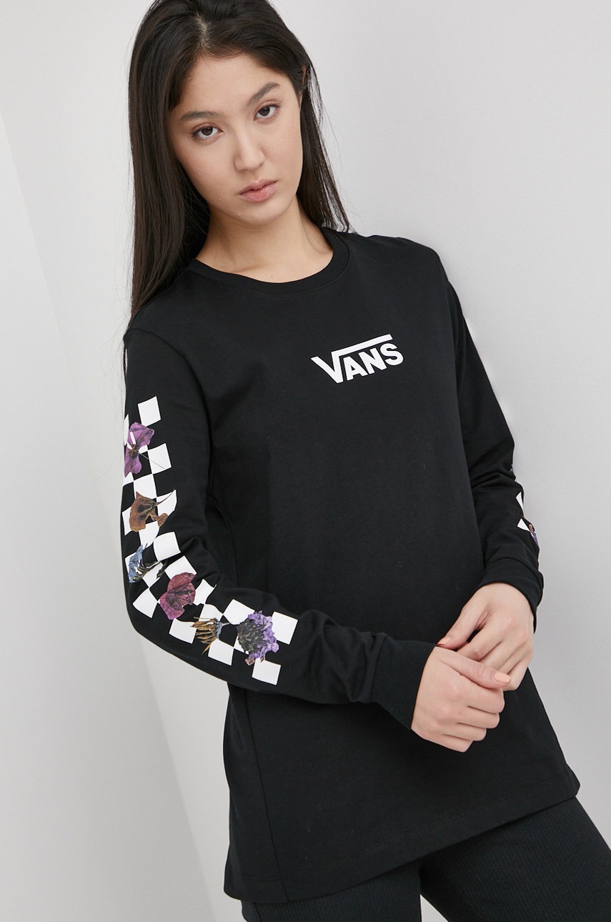 

Памучна блуза с дълги ръкави Vans в черно, Черен