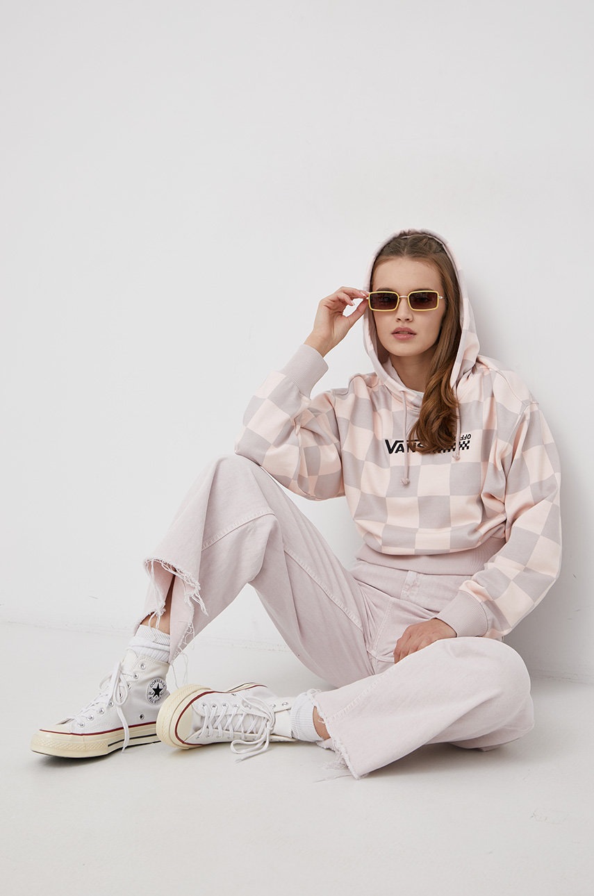 

Памучен суичър Vans дамски в розово с десен, Розов