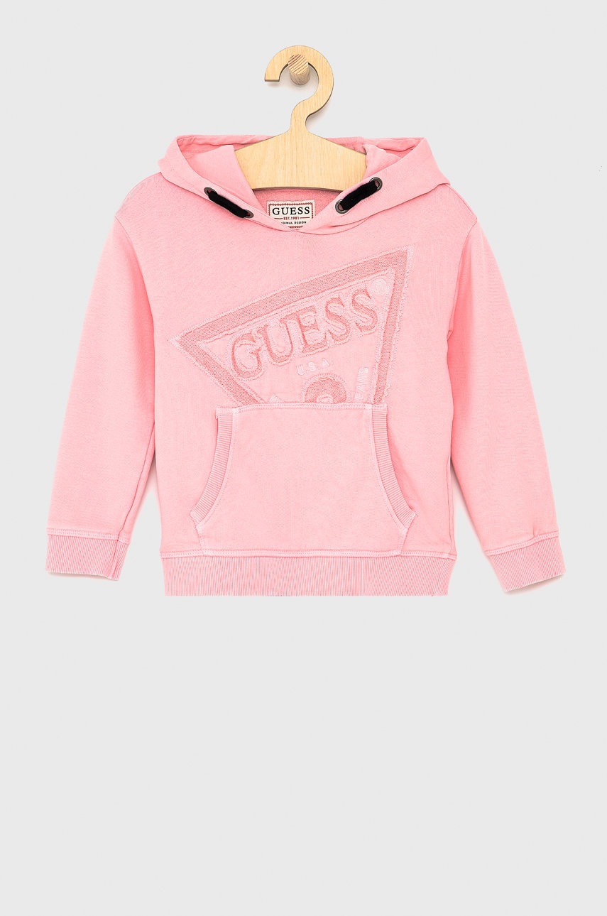 

Детски памучен суичър Guess в розово с апликация, Розов