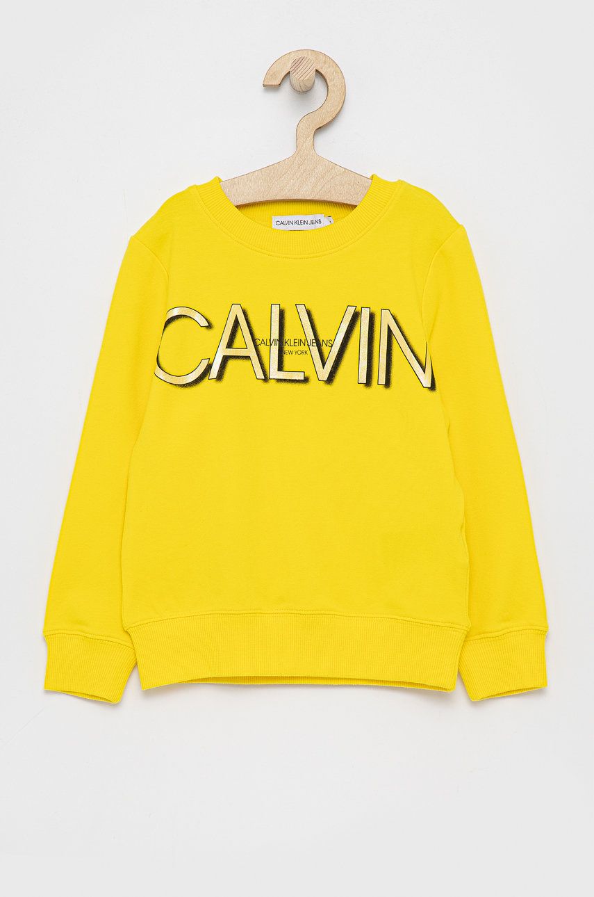 Calvin Klein Jeans Bluza dziecięca kolor żółty z nadrukiem