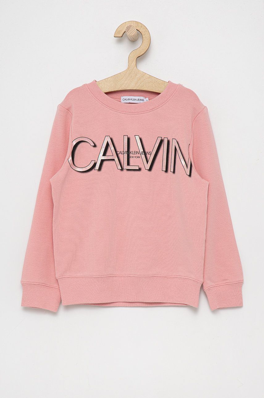 Calvin Klein Jeans Bluza dziecięca kolor różowy z nadrukiem