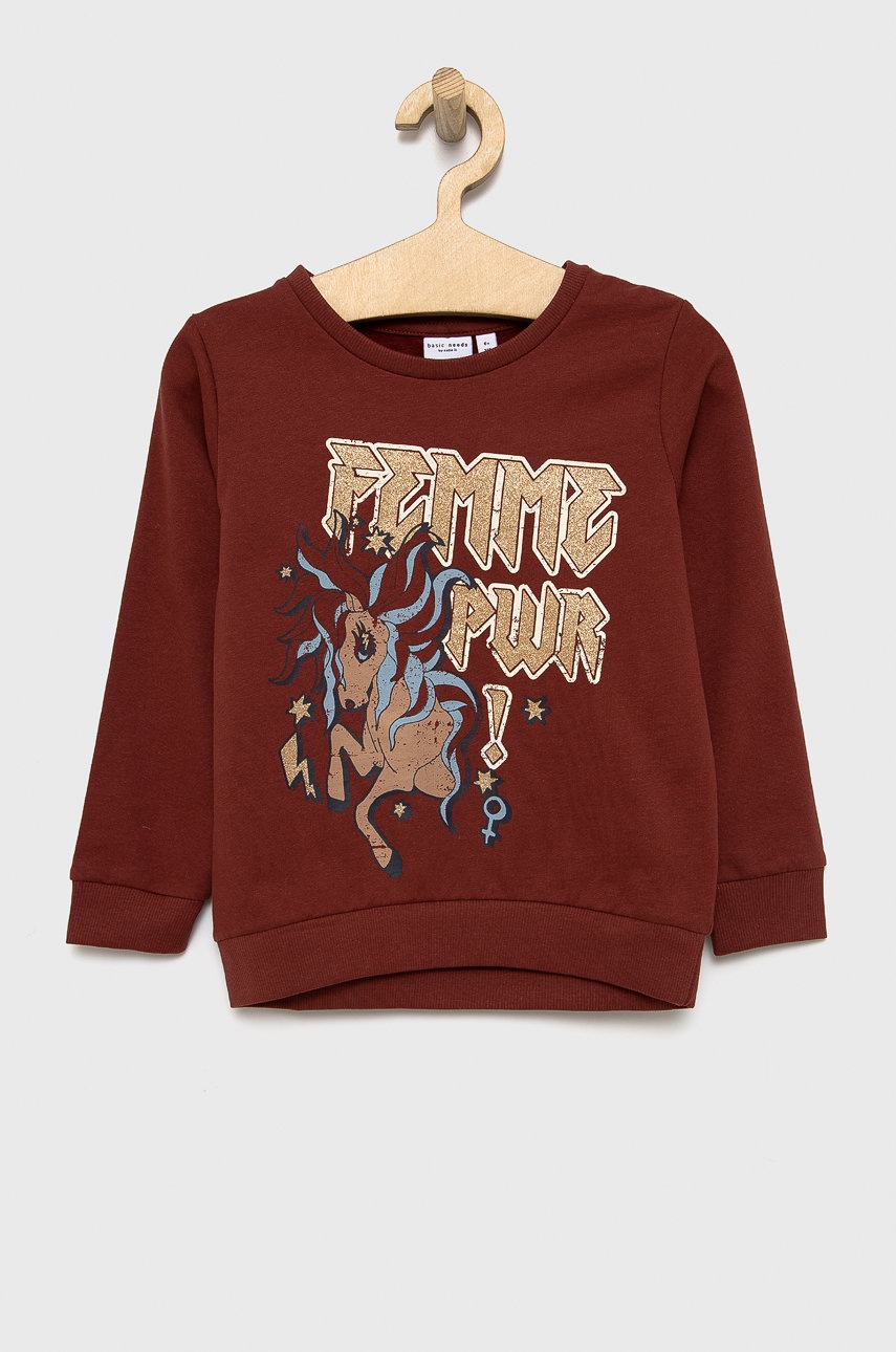 

Детски суичър Name it в кафяво с принт, Кафяв