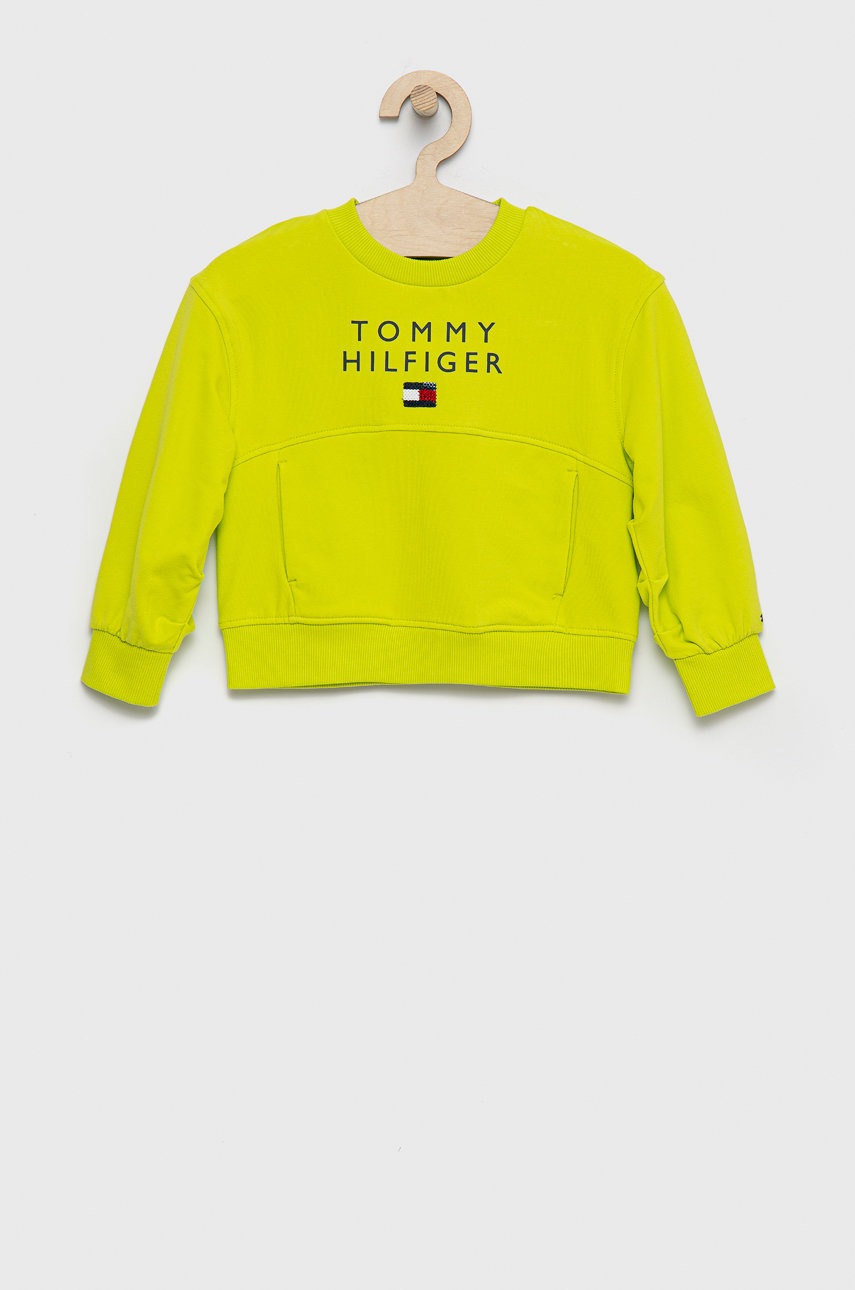 

Детски суичър Tommy Hilfiger в зелено с принт, Зелен