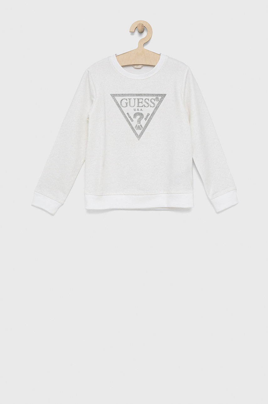

Детски суичър Guess в бяло с десен, Бял