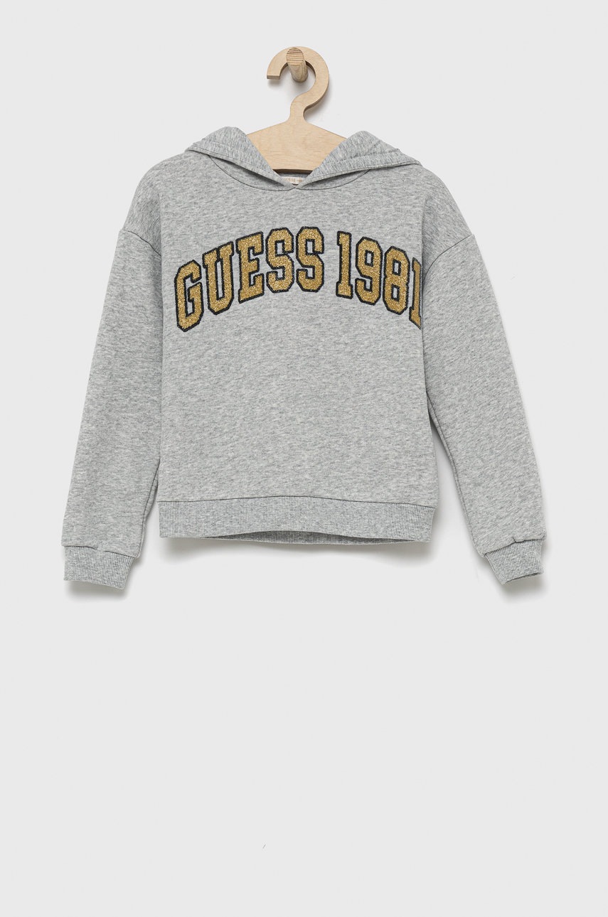 

Детски суичър Guess в сиво с изчистен дизайн, Сив