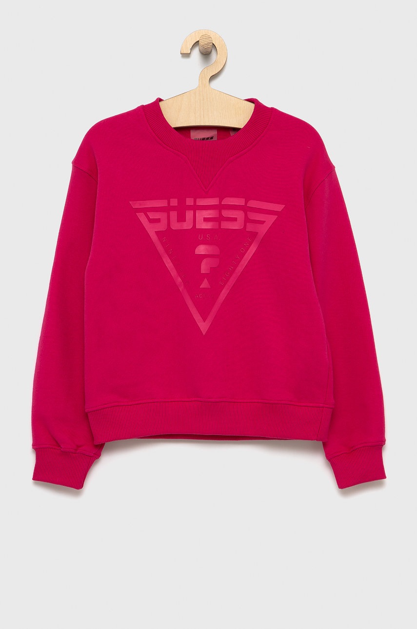 

Детски памучен суичър Guess в розово с принт, Розов